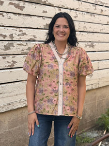 Camel Floral Top