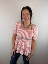 Load image into Gallery viewer, Pink Striped Smocked Top - PLUS
