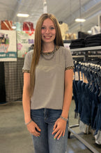 Load image into Gallery viewer, Leopard Short Sleeve Pinstripe Top
