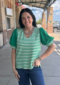 Striped Puff Sleeve Top **3 COLORS** - PLUS