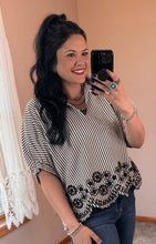 Load image into Gallery viewer, Black Striped Embroidered Top - PLUS
