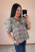 Load image into Gallery viewer, Black Gingham Embroidered Top
