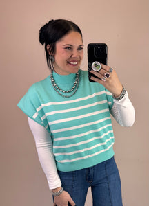 Mint Striped Sweater Vest