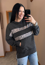 Load image into Gallery viewer, Charcoal Leopard Colorblock Hoodie
