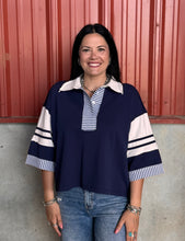 Load image into Gallery viewer, 3/4 Sleeve Stripe Contrast Top
