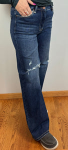 High Rise Distressed Wide Leg Risen Jeans