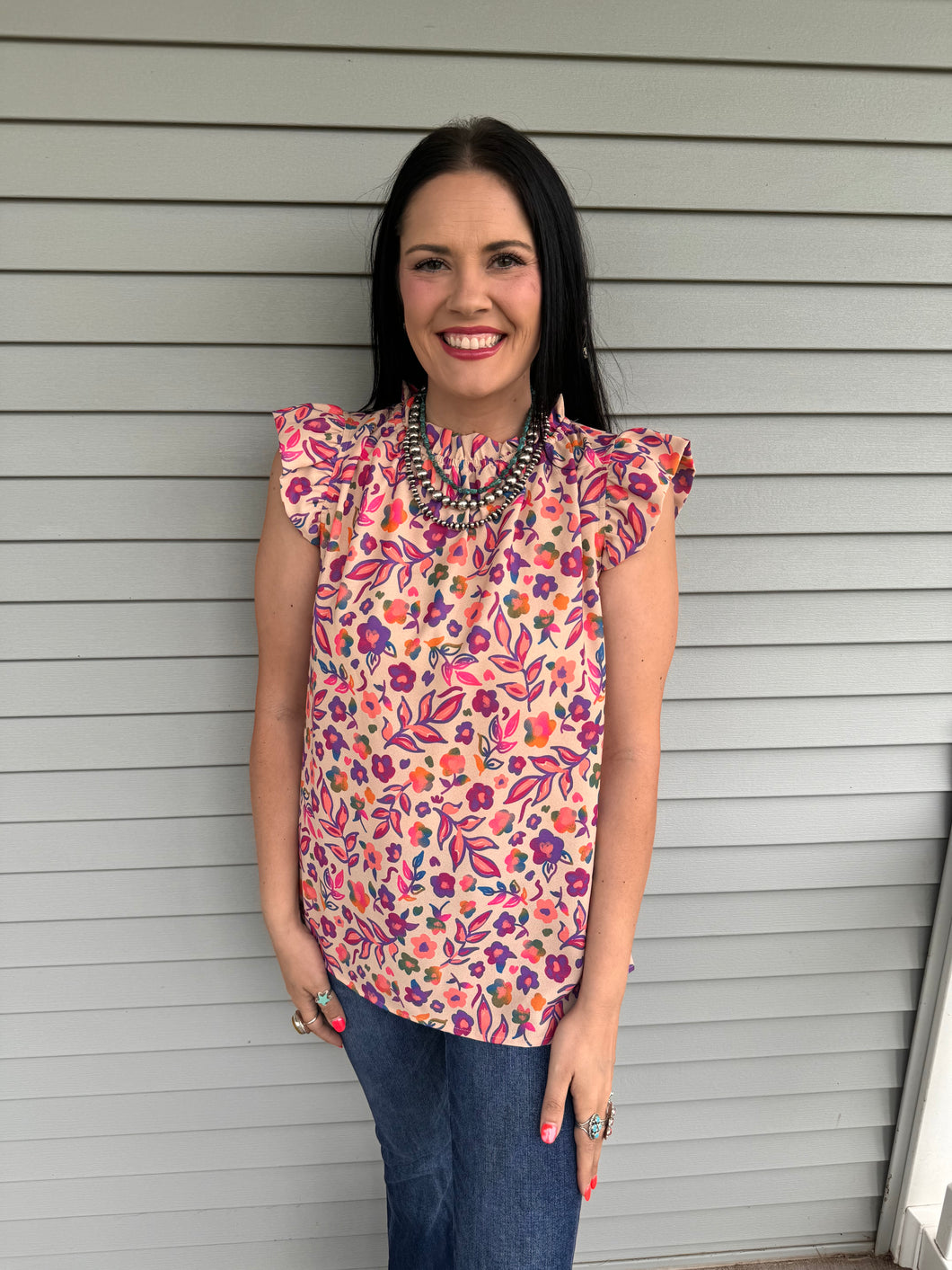 Floral Print Flutter Top