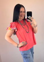 Load image into Gallery viewer, Coral Embroidered Sleeve Top - PLUS
