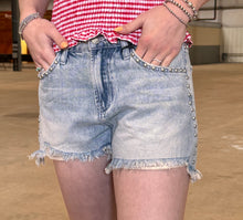 Load image into Gallery viewer, High Rise Studded Denim Mica Shorts
