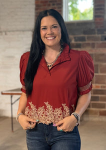 Embroidered Border Top **3 COLORS**