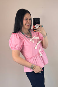 Pink Bow Peplum Top