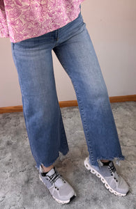 Medium Wash Step Hem Cropped Risen Jeans