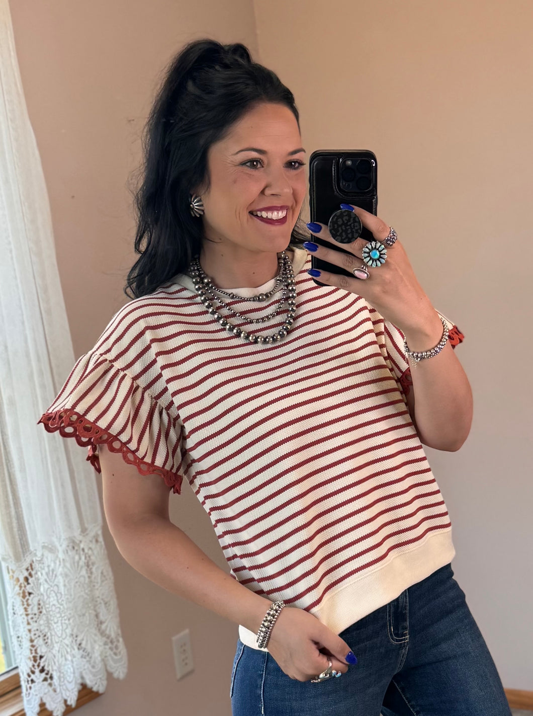 Striped Eyelet Trim Top ***2 COLORS**