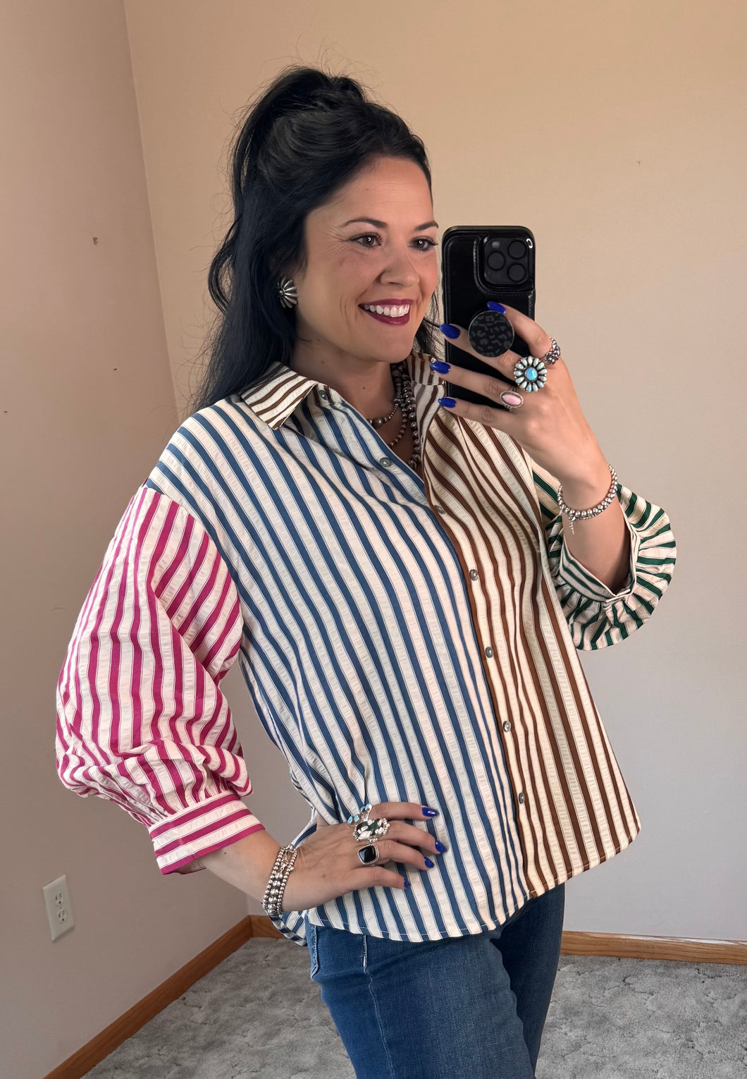 Colorblock Striped Button Down **2 COLORS** - PLUS