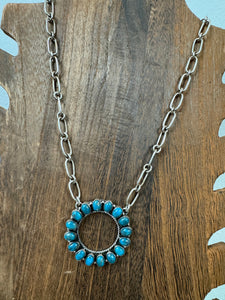 Kingman Turquoise Circle Necklace 18”