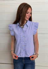 Load image into Gallery viewer, Blue Striped Cap Sleeve Top

