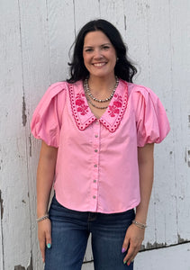 Pink Peter Pan Collar Top