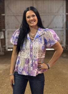 Purple Floral Babydoll Top