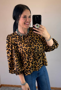 Leopard Peplum Tie Top