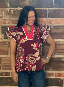 Paisley Tiered Sleeve Top **2 COLORS**