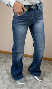 Medium Stone Wash Wide Leg Trouser Hem KanCan Jeans