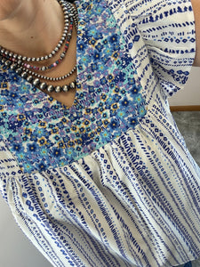 Ivory And Blue Embroidered Top - PLUS
