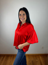 Load image into Gallery viewer, Satin Puff Sleeve Button Down Top **2 COLORS**
