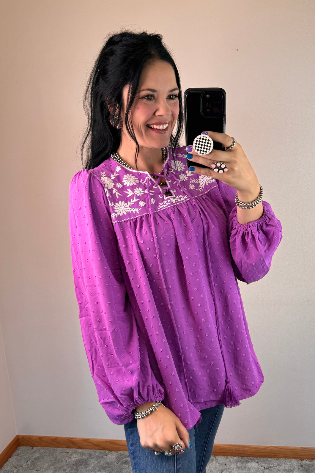 Purple Swiss Dot Embroidered Top - PLUS