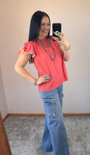 Load image into Gallery viewer, Coral Embroidered Sleeve Top
