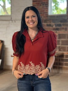 Embroidered Border Top **3 COLORS**