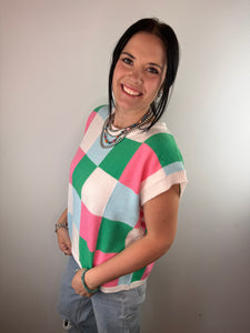 OVERSIZED Multi Color Checkered Sweater Vest **3 COLORS**