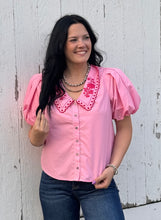 Load image into Gallery viewer, Pink Peter Pan Collar Top
