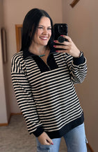 Load image into Gallery viewer, Black Striped 1/4 Zip - PLUS

