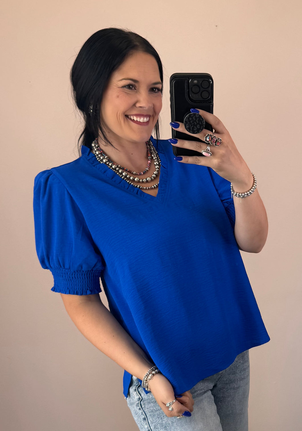 Frilled V Neck Top **5 COLORS**