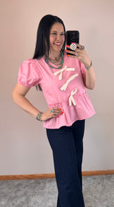 Pink Bow Peplum Top
