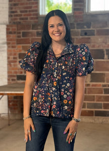 Navy Floral Top