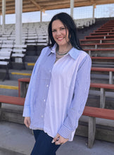 Load image into Gallery viewer, Navy Striped Collared Top - PLUS

