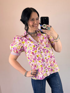 Orchid Floral Button Up Top
