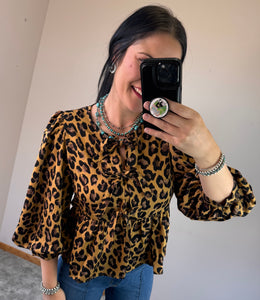 Leopard Peplum Tie Top