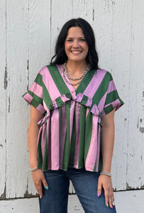 Green And Lavender Striped Top