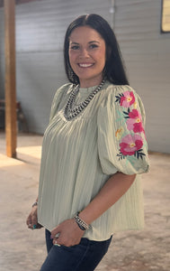 Embroidered Sleeve Top **2 COLORS** - PLUS