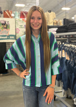 Load image into Gallery viewer, 3/4 Sleeve Stripe Collared Top **2 COLORS** - PLUS

