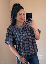 Load image into Gallery viewer, Brown Floral Peplum Top - PLUS
