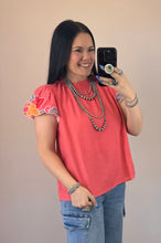 Load image into Gallery viewer, Coral Embroidered Sleeve Top - PLUS
