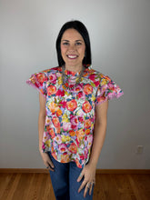 Load image into Gallery viewer, Floral Top With Eyelet Trip Sleeves
