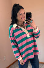 Load image into Gallery viewer, Pink And Jade Striped Top
