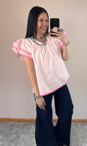 Pink Striped Ric Rac Top