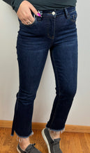 Load image into Gallery viewer, Dark Wash Step Raw Hem Crop Flare Vervet Jeans
