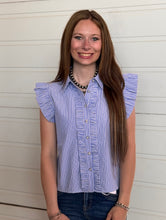 Load image into Gallery viewer, Blue Striped Cap Sleeve Top
