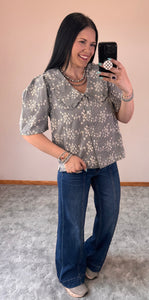 Black Gingham Embroidered Top